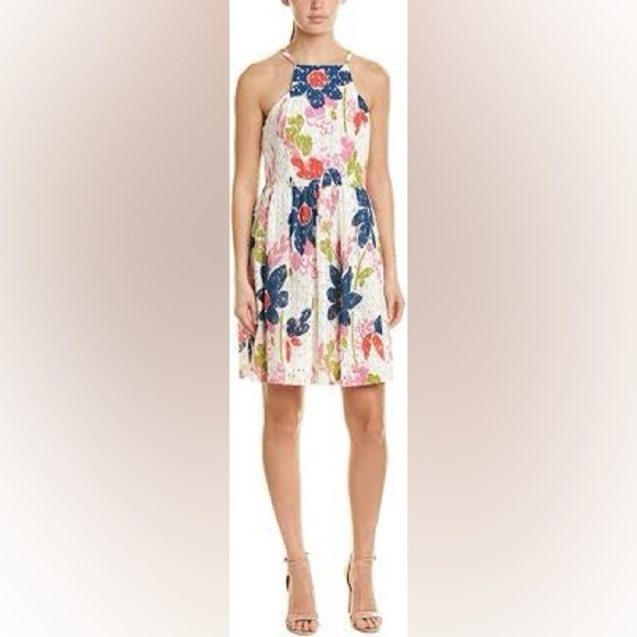Trina Turk Dress Women Size 10 Petaluma Colorful Floral Lace Fit Flare Retro Mod - Picture 11 of 11